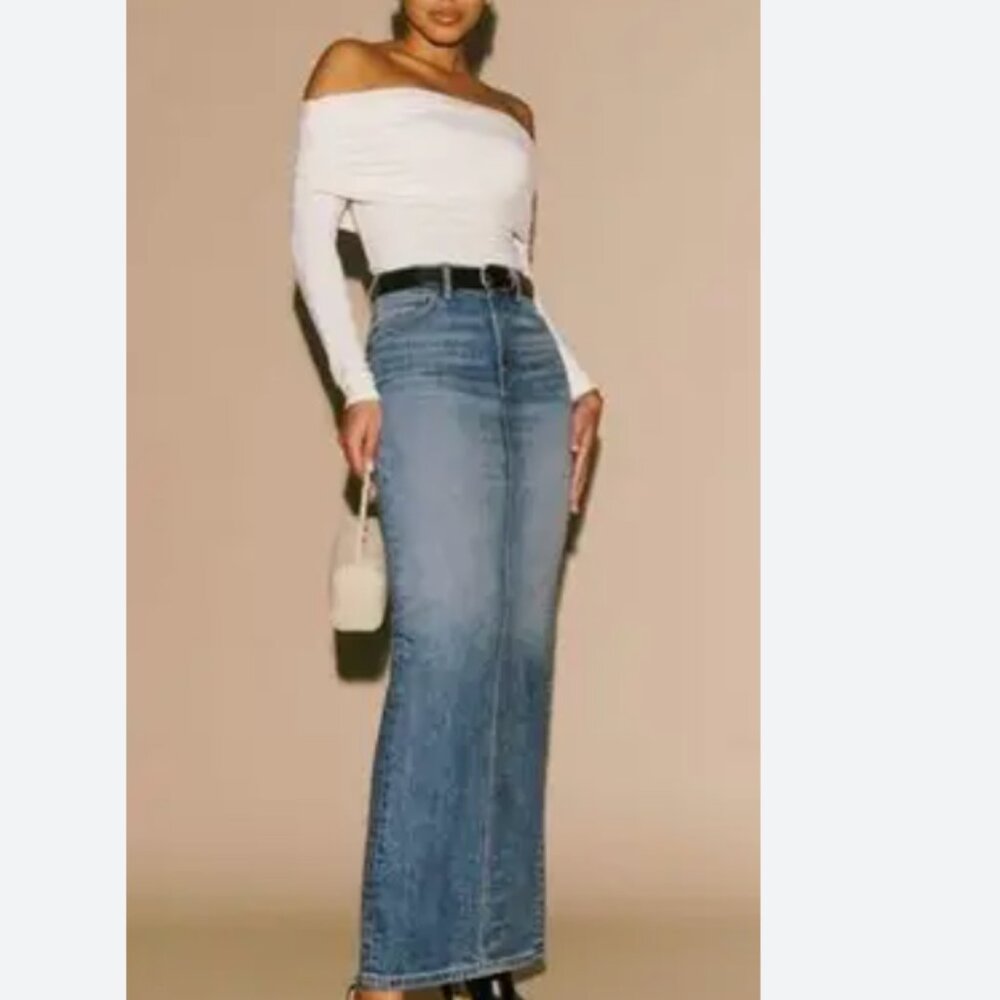 NWT Reformation Daria Ultra High Rise Denim Maxi Skirt in Merritt